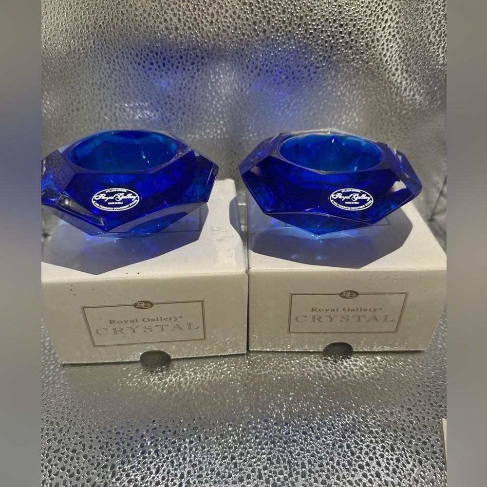 Royal Gallery Italy Blue Crystal Candle Holders 4” - Picture 13 of 13